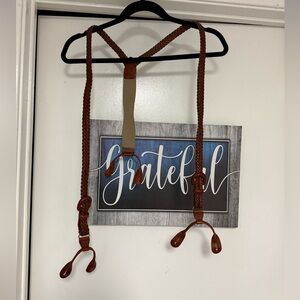 Brown Genuine Leather Braided Suspenders